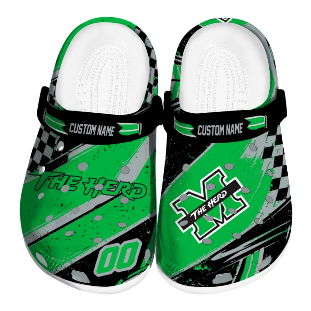 marshall-thundering-herd-clog-customized-checkered-streaks-green-black-best-selling.webp marshall thundering herd clog customized checkered streaks green black best selling