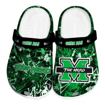 Marshall Thundering Herd Clogs - Customized Graffiti Burst Green Black