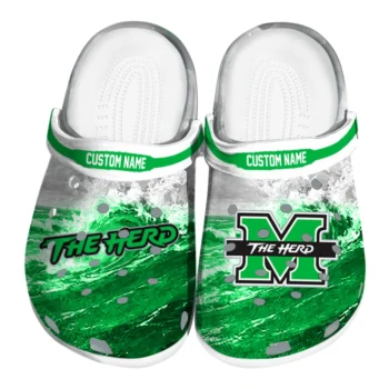 Marshall Thundering Herd Clogs - Customized Wave Swirl Green White