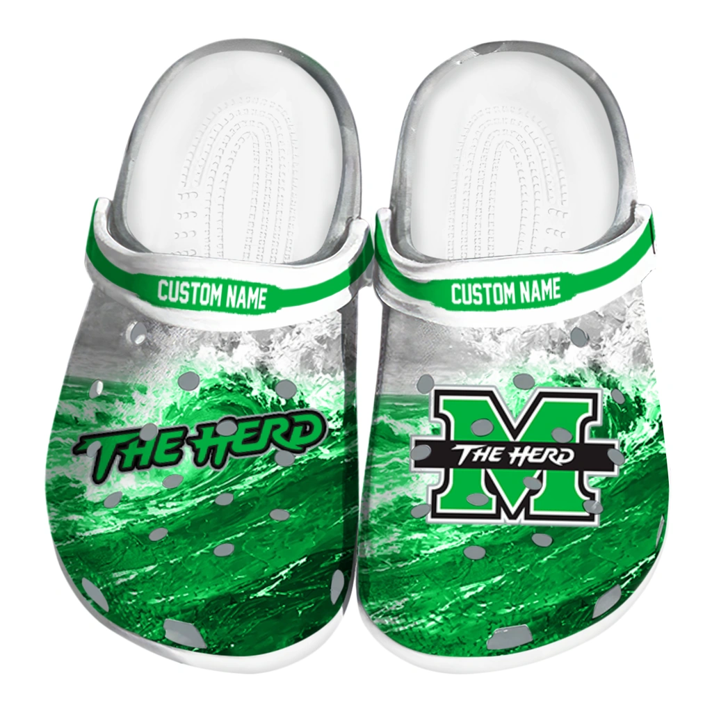 marshall-thundering-herd-clog-customized-wave-swirl-green-white-best-selling.webp marshall thundering herd clog customized wave swirl green white best selling