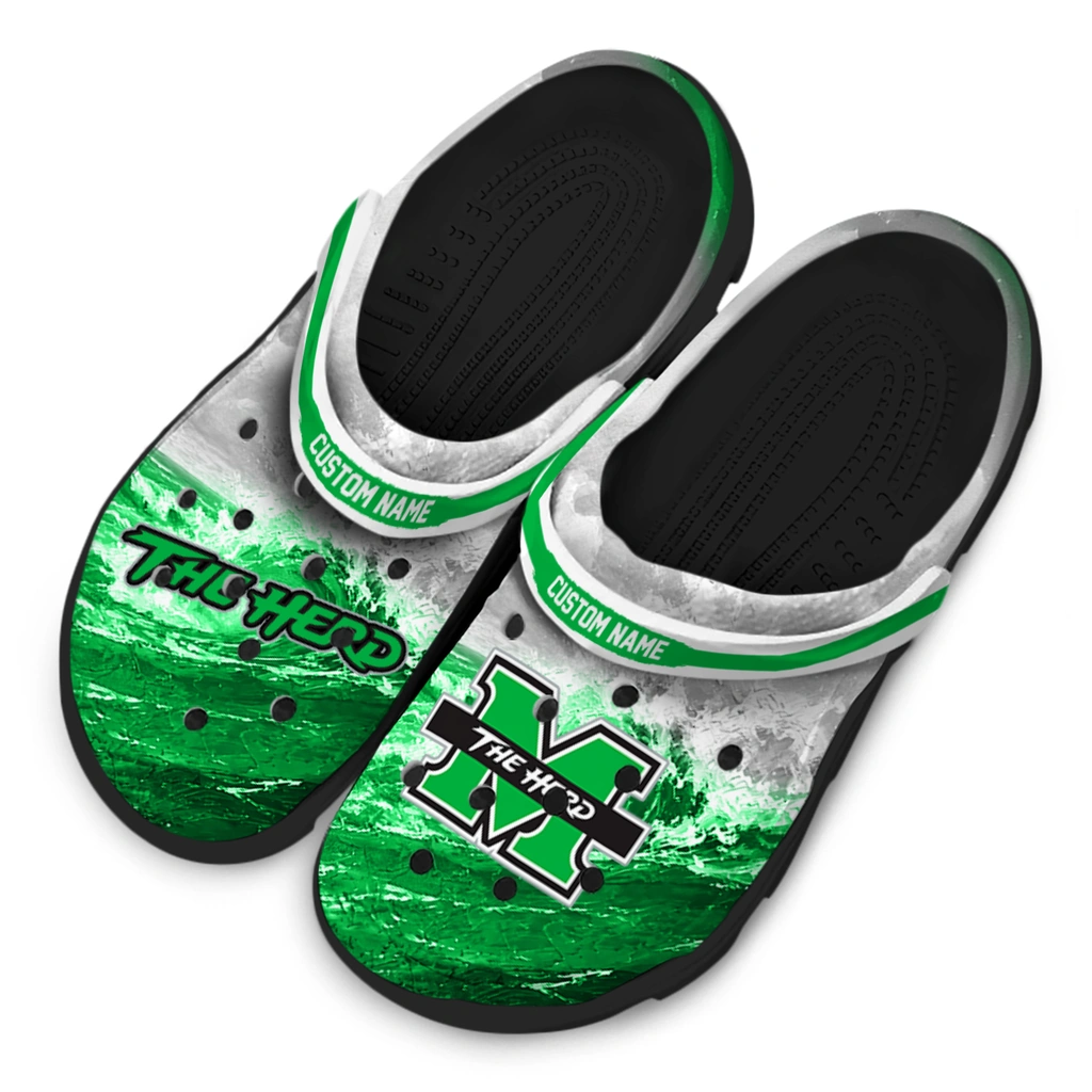 marshall-thundering-herd-clog-customized-wave-swirl-green-white-latest-model.webp