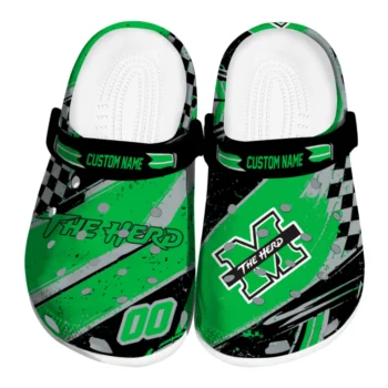 Marshall Thundering Herd Clogs - Customized Checkered Streaks Green Black