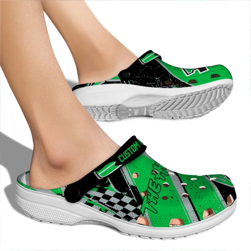 Marshall Thundering Herd Clogs - Customized Checkered Streaks Green Black 2