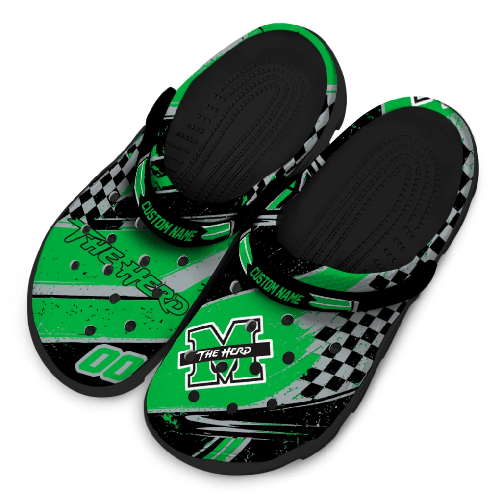 Marshall Thundering Herd Clogs - Personalized Circuit Geometry Green Black 4