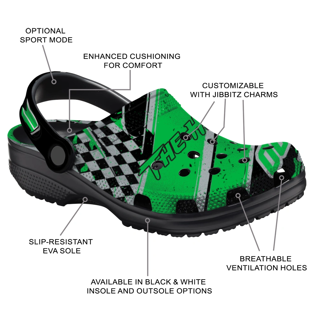 Marshall Thundering Herd Clogs - Personalized Circuit Geometry Green Black 5