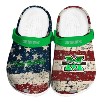 Marshall Thundering Herd Clogs - Personalized Distressed Stripes Green Red Blue