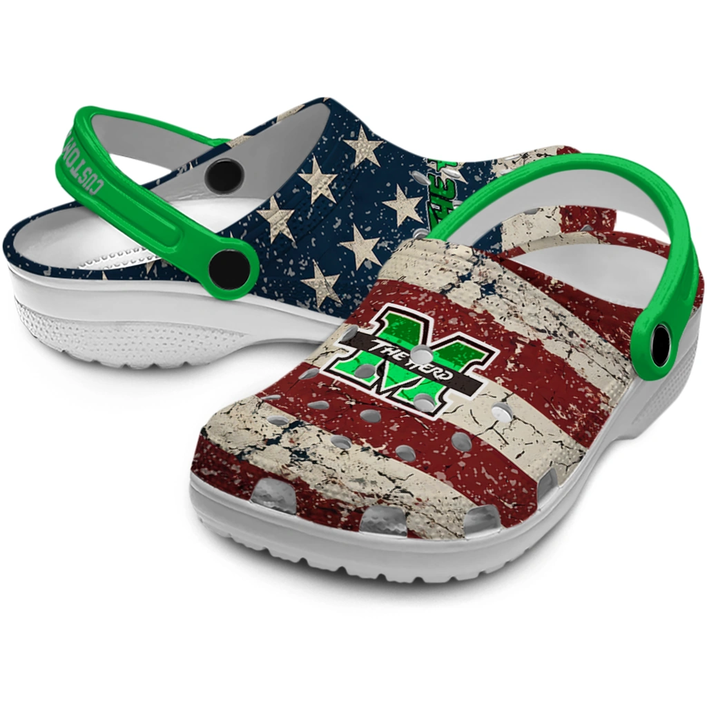 marshall-thundering-herd-clog-personalized-distressed-stripes-green-red-blue-high-quality.webp