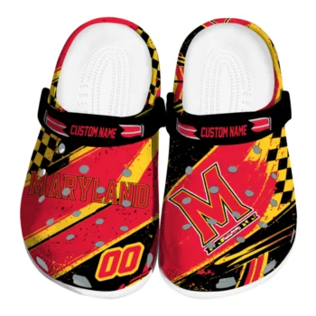 Maryland Terrapins Clogs - Personalized Checkered Streaks Red Black