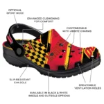 Maryland Terrapins Clogs – Personalized Checkered Streaks Red Black 1
