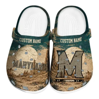 Maryland Terrapins Clogs - Custom Cracked Landscape Fir Green Beige