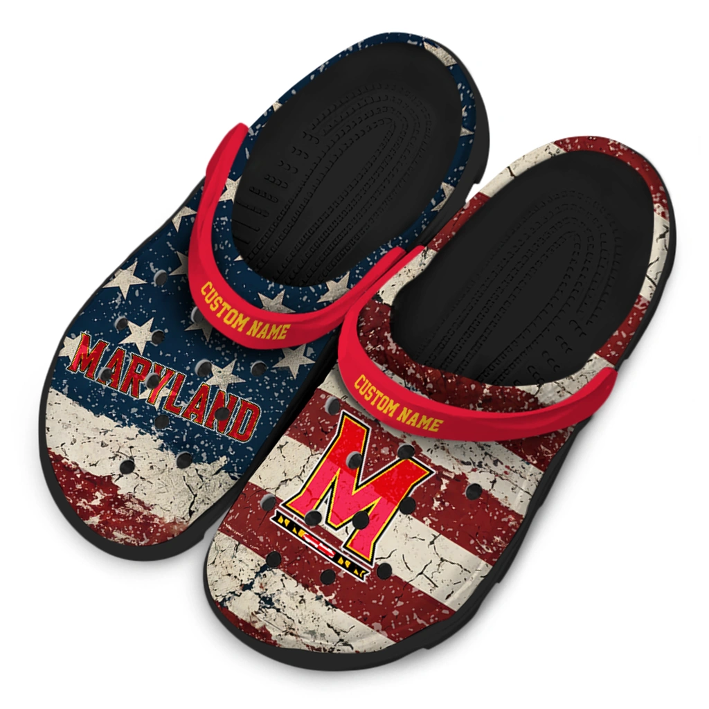 maryland-terrapins-clog-custom-distressed-stripes-red-blue-latest-model.webp