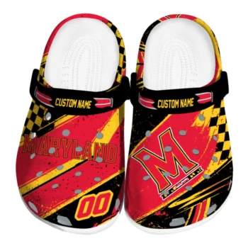 Maryland Terrapins Clogs - Personalized Checkered Streaks Red Black