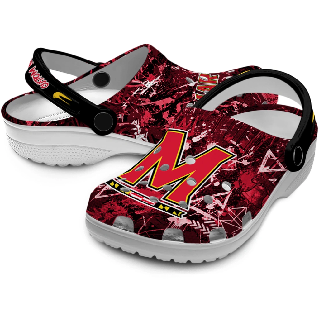 maryland-terrapins-clog-personalized-graffiti-burst-red-black-high-quality.webp