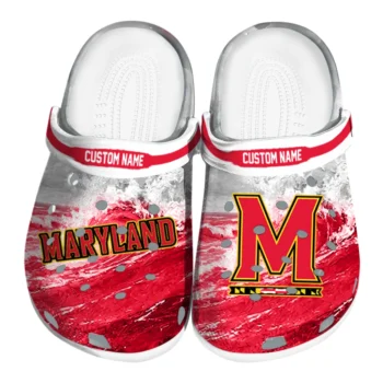 Maryland Terrapins Clogs - Personalized Wave Swirl Red White