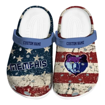Memphis Grizzlies Clogs - Custom Distressed Stripes Blue Red Blue