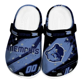 Memphis Grizzlies Clogs - Personalized Checkered Streaks Blue Black