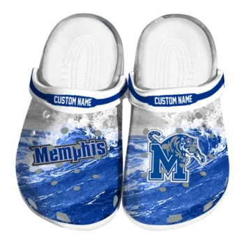 Memphis Tigers Clogs - Customized Wave Swirl Blue White