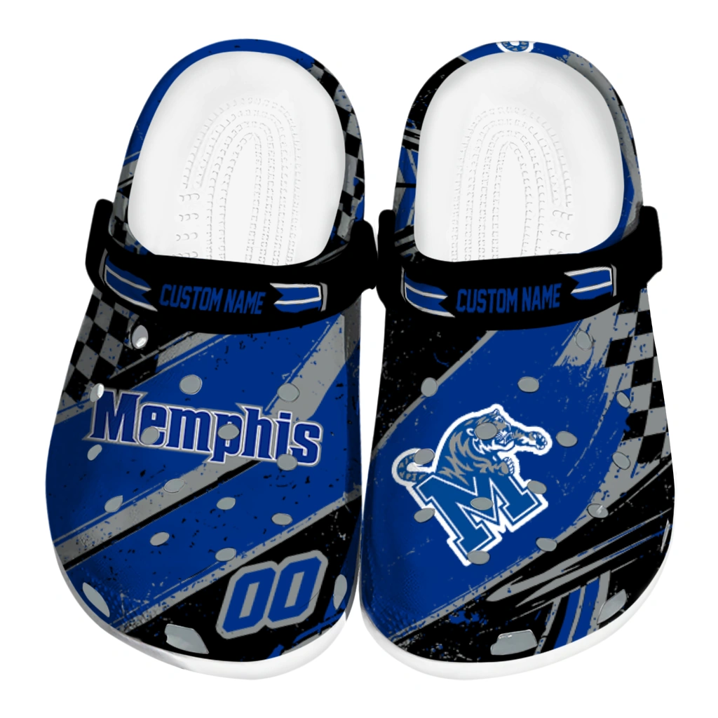 Memphis Tigers Clogs - Personalized Circuit Geometry Blue Black 1 memphis tigers clog personalized checkered streaks blue black best selling 1
