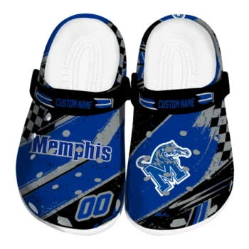 Memphis Tigers Clogs - Customized Checkered Streaks Blue Black