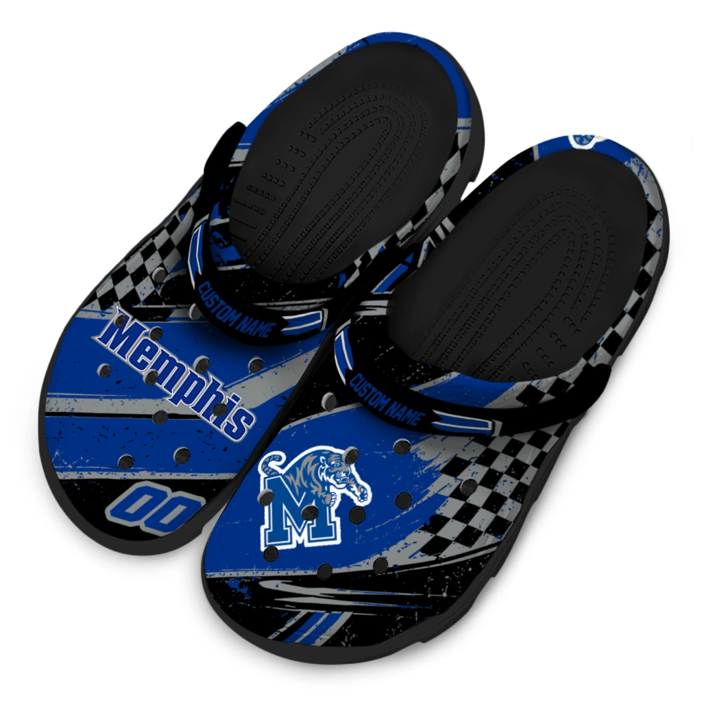 Memphis Tigers Clogs - Personalized Circuit Geometry Blue Black 4