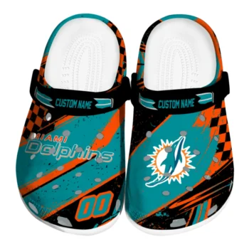 Miami Dolphins Clogs - Custom Circuit Geometry Aqua Black