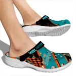 Miami Dolphins Clogs – Personalized Checkered Streaks Aqua Black 1
