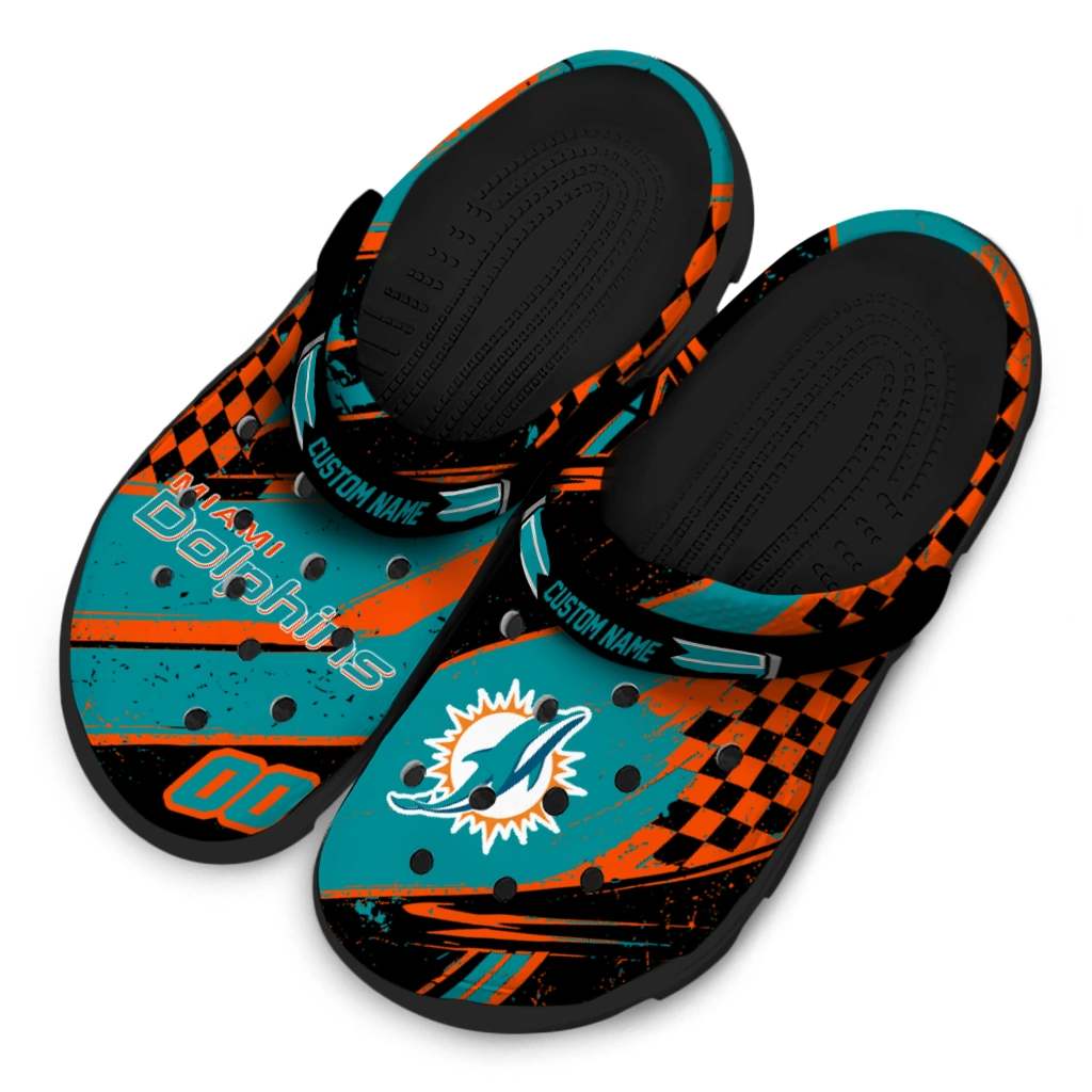Miami Dolphins Clogs - Custom Circuit Geometry Aqua Black 4