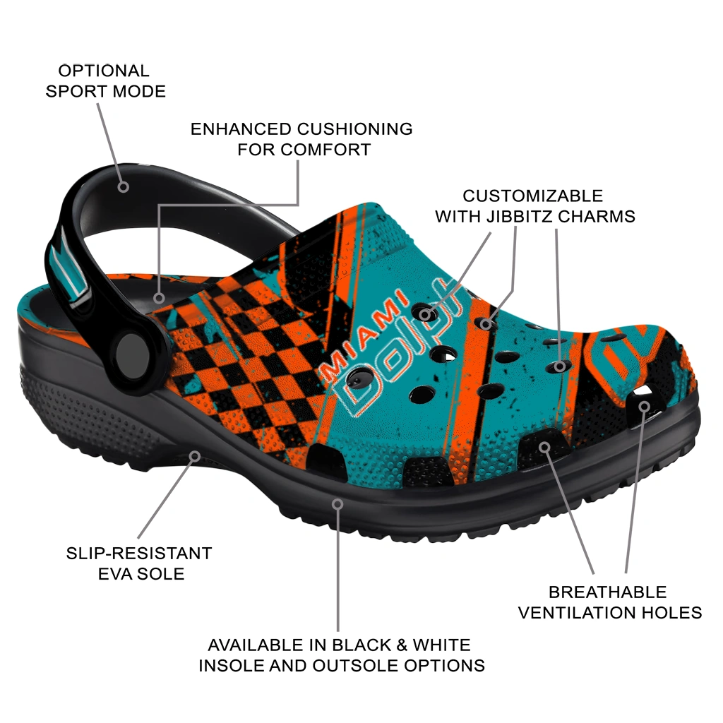 Miami Dolphins Clogs - Custom Circuit Geometry Aqua Black 5