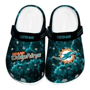 Miami Dolphins Clogs - Customized Cracked Energy Aqua Black