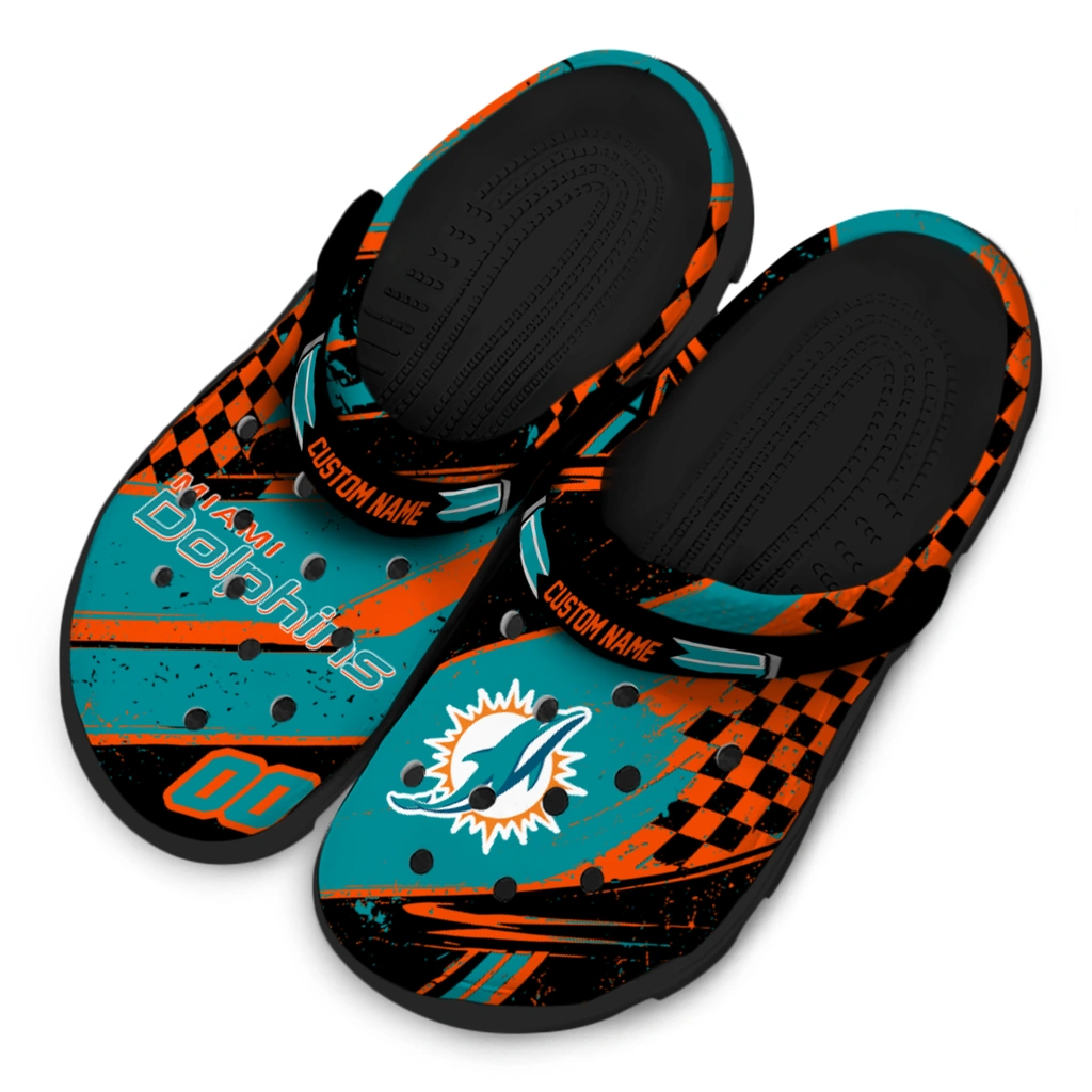 miami-dolphins-clog-personalized-checkered-streaks-aqua-black-latest-model.webp