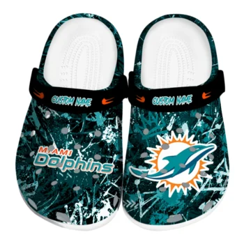Miami Dolphins Clogs - Personalized Graffiti Burst Aqua Black