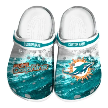 Miami Dolphins Clogs - Personalized Wave Swirl Aqua White