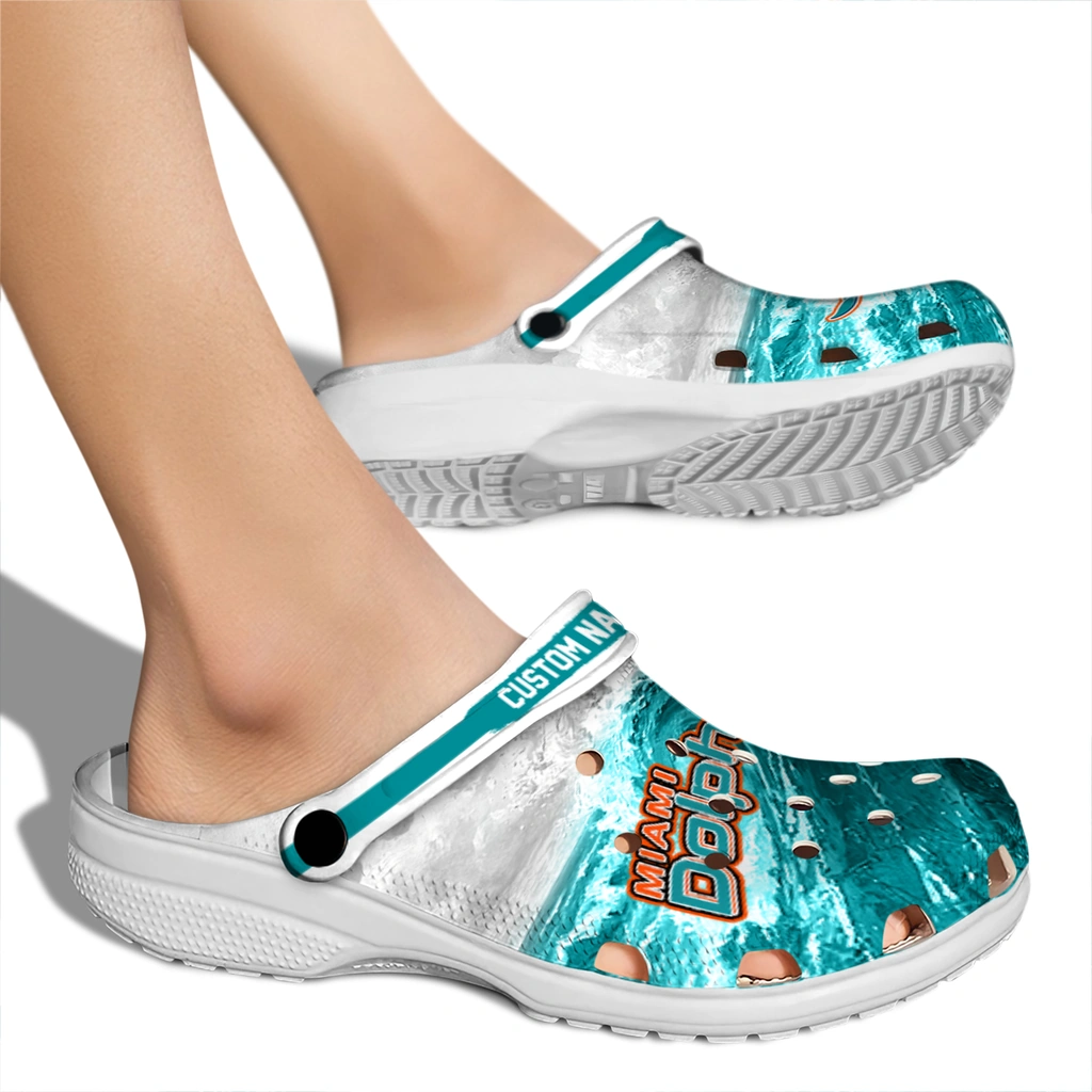 miami-dolphins-clog-personalized-wave-swirl-aqua-white-fashion-forward.webp