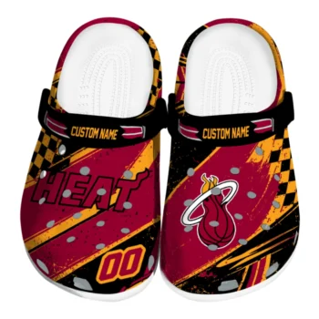 Miami Heat Clogs - Custom Checkered Streaks Red Black