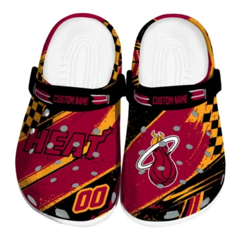 Miami Heat Clogs - Custom Checkered Streaks Red Black