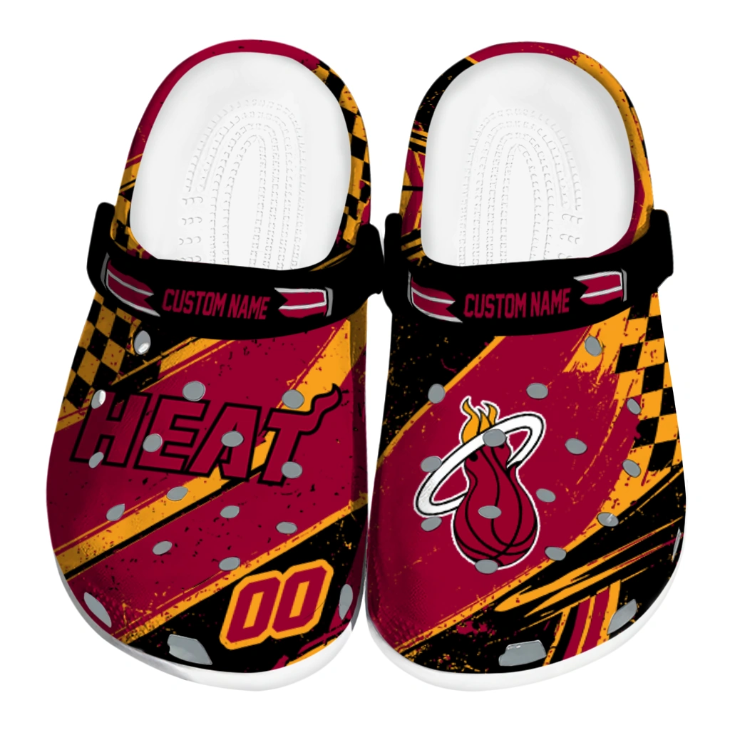 Miami Heat Clogs - Custom Checkered Streaks Red Black 1 miami heat clog customized checkered streaks red black best selling