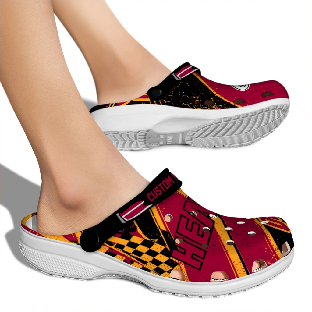 Miami Heat Clogs - Custom Checkered Streaks Red Black 2