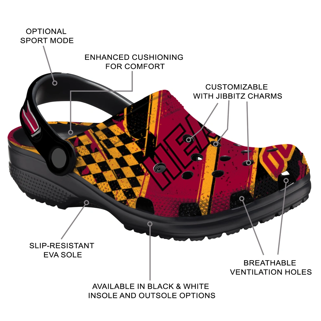 Miami Heat Clogs - Custom Checkered Streaks Red Black 5