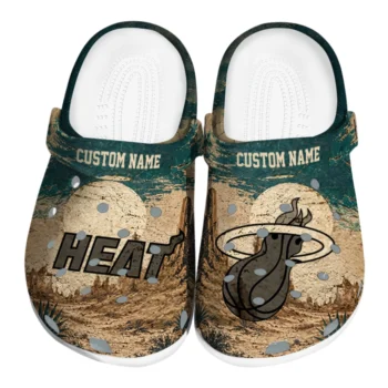 Miami Heat Clogs - Customized Cracked Landscape Fir Green Beige