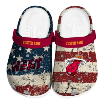 Miami Heat Clogs - Customized Distressed Stripes Red Blue