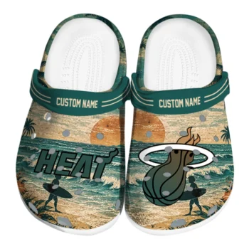 Miami Heat Clogs - Personalized Wave Scene Fir Green