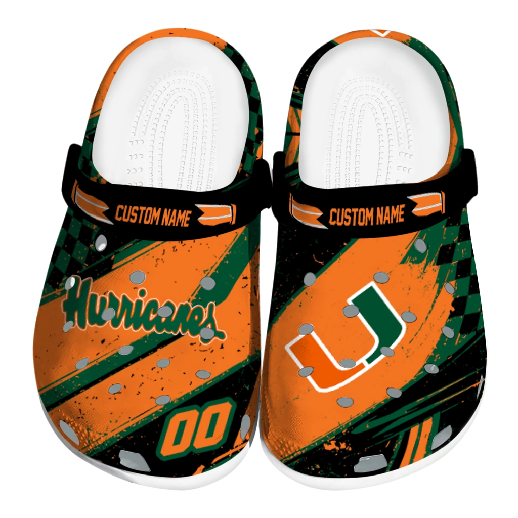 Miami Hurricanes Clogs - Custom Circuit Geometry Orange Black 1 miami hurricanes clog custom checkered streaks orange black best selling 1