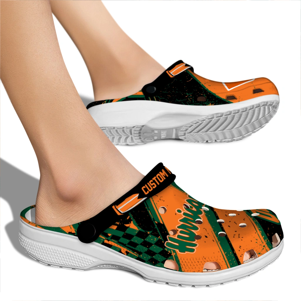 Miami Hurricanes Clogs - Custom Circuit Geometry Orange Black 2