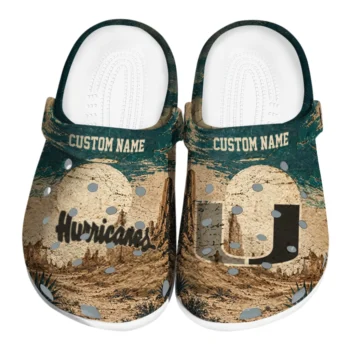 Miami Hurricanes Clogs - Custom Cracked Landscape Fir Green Beige