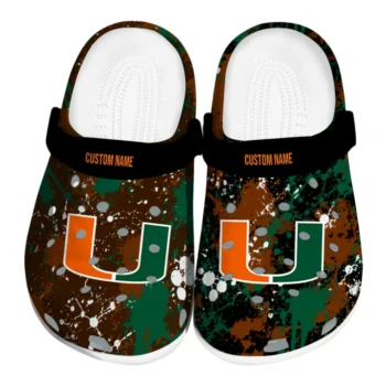 Miami Hurricanes Clogs - Customized Splatter Splash Orange Black