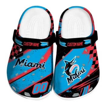 Miami Marlins Clogs - Custom Checkered Streaks Blue Black