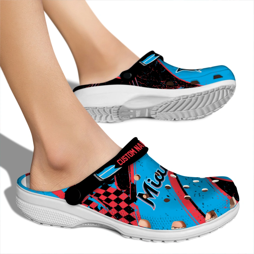 miami-marlins-clog-custom-checkered-streaks-blue-black-fashion-forward.webp