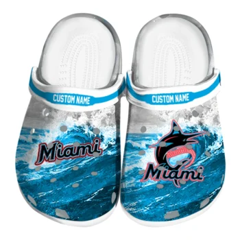 Miami Marlins Clogs - Custom Wave Swirl Blue White