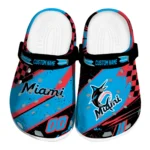 Miami Marlins Clogs – Custom Checkered Streaks Blue Black 1