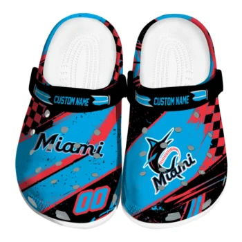 Miami Marlins Clogs - Customized Circuit Geometry Blue Black